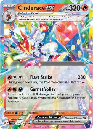 Cinderace ex (28/142) Holofoil [SV07: Stellar Crown]