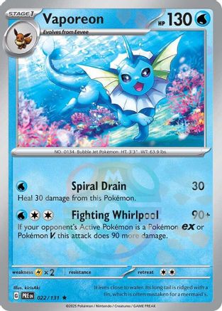 Vaporeon (022/131) (Master Ball Pattern) Holofoil [SV: Prismatic Evolutions]
