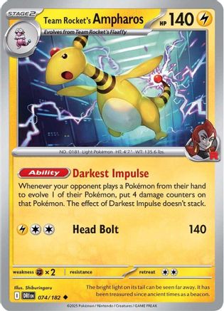 Team Rocket's Ampharos (74/182) Reverse Holofoil [SV10: Destined Rivals]