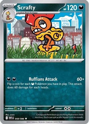 Scrafty (058/086) Reverse Holofoil [SV: White Flare]