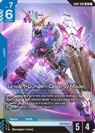 Unicorn Gundam (Destroy Mode) (GD01-002) Holofoil [Newtype Rising]